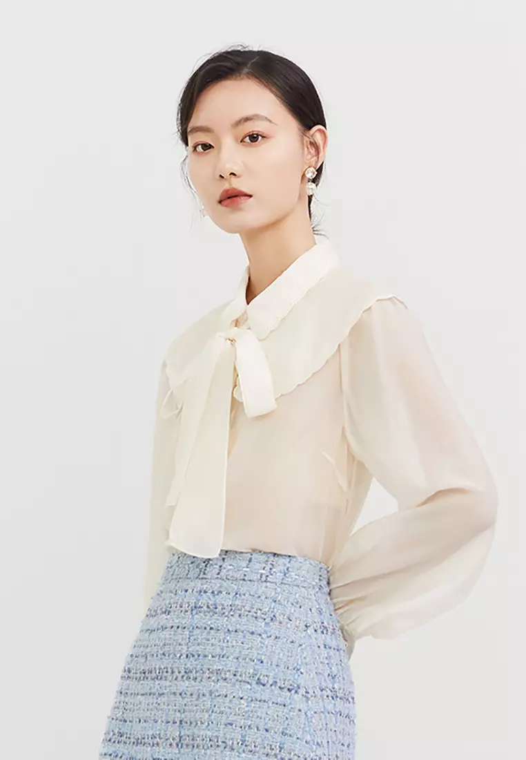 Long Sleeve Chiffon Collar Office Blouse