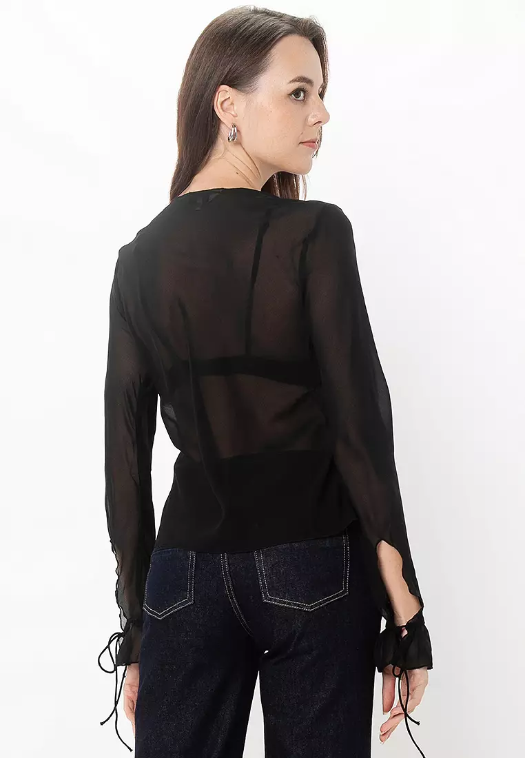 Marlin Long Sleeve Frill Tie Top