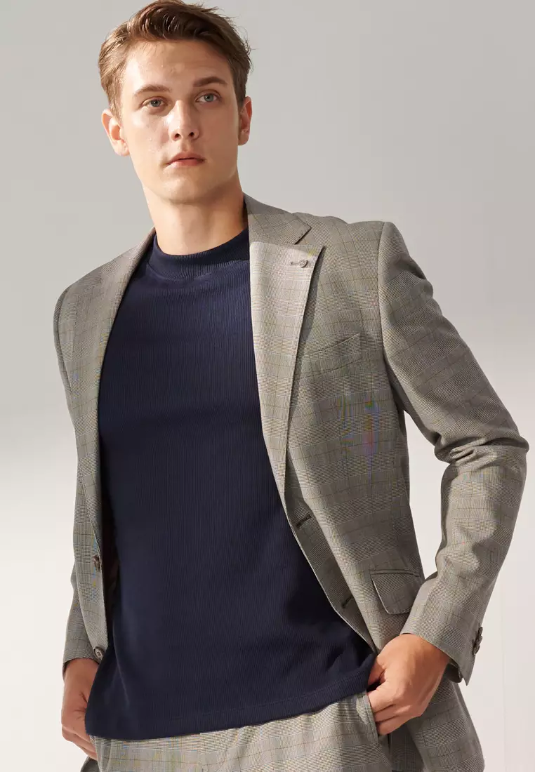 Midnight Blue Textured Turtleneck T-shirt