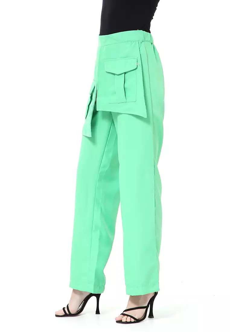 Stella Long Pants Celana Panjang Kasual Wanita Model Pocket Material Cotton ORIGINAL - Green