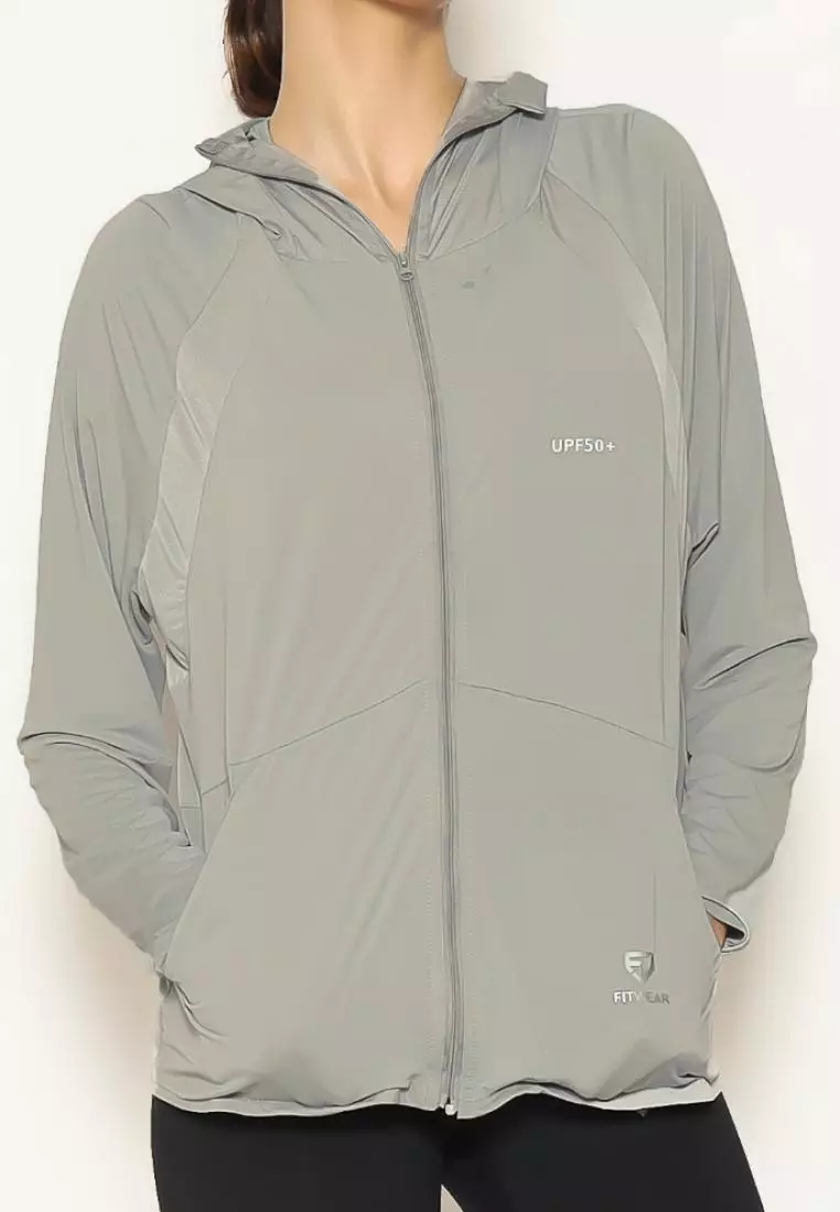 Fitwear - Jaket Olahraga Wanita DRYFIT OVERSIZE ELIZABETH UV FRONT POCKET - SMOKE GRAY
