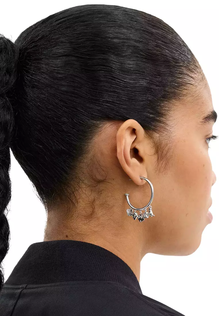 Butterfly And Rexy Charm Hoop Earrings - Silver CCU68