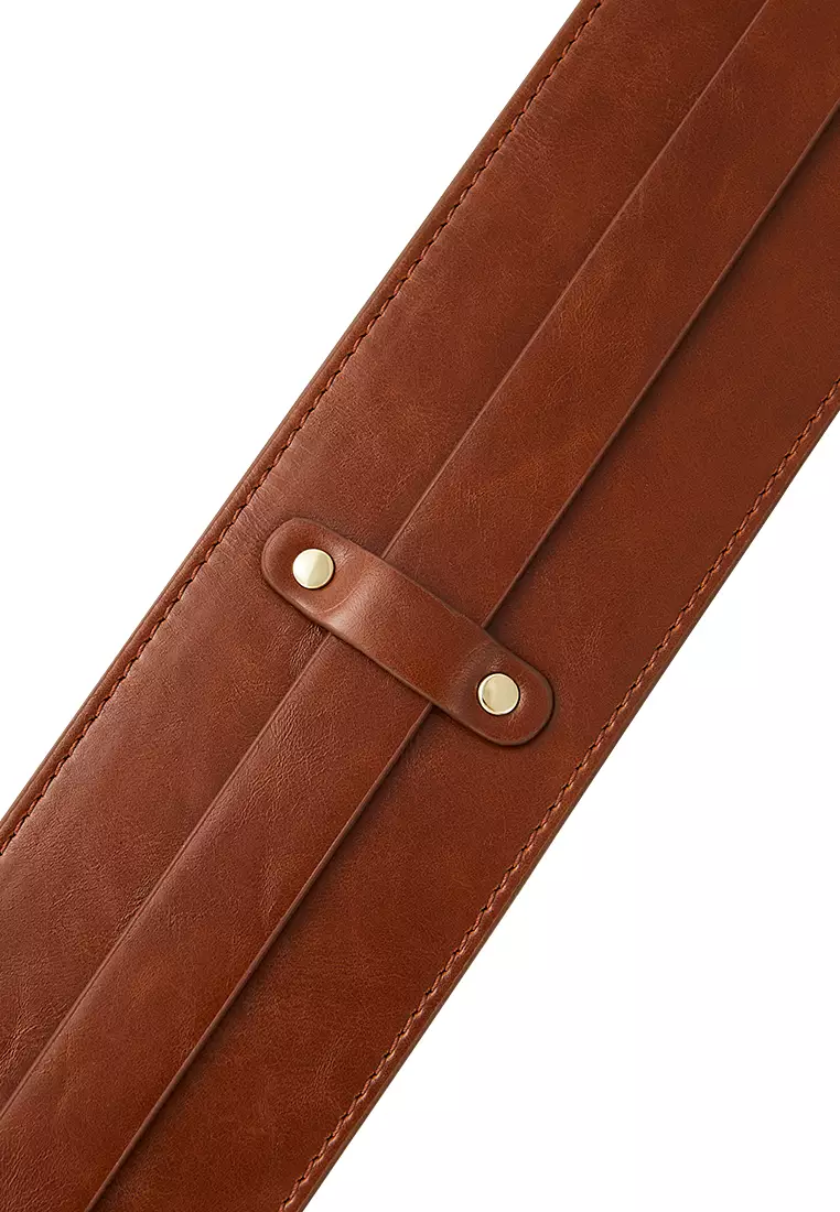 Helena 女士宽版皮质腰带配搭扣-棕色