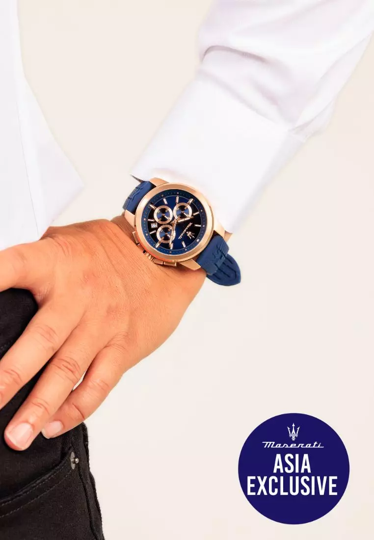 【Asia Exclusive】Maserati Successo 44mm Blue Silicone Strap Men's Chronograph Quartz Watch R8871621034