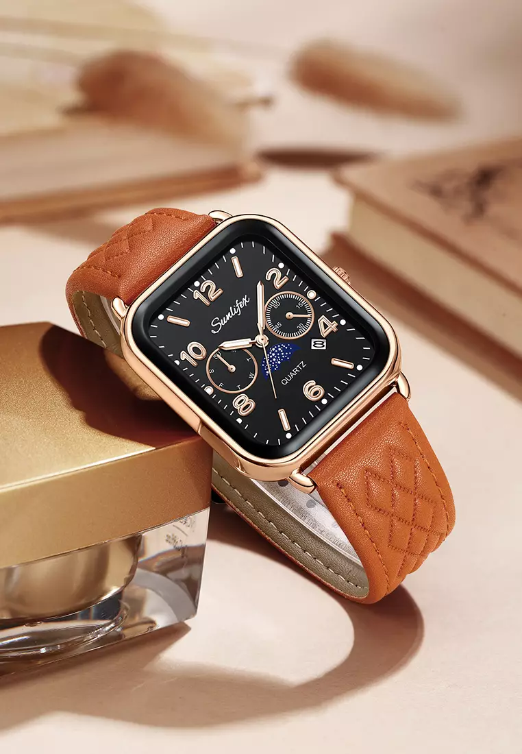 Jam Tangan Wanita Korean Kasual Mode Tali Kulit Kuarsa Jam Tangan Cewek Original brownblack