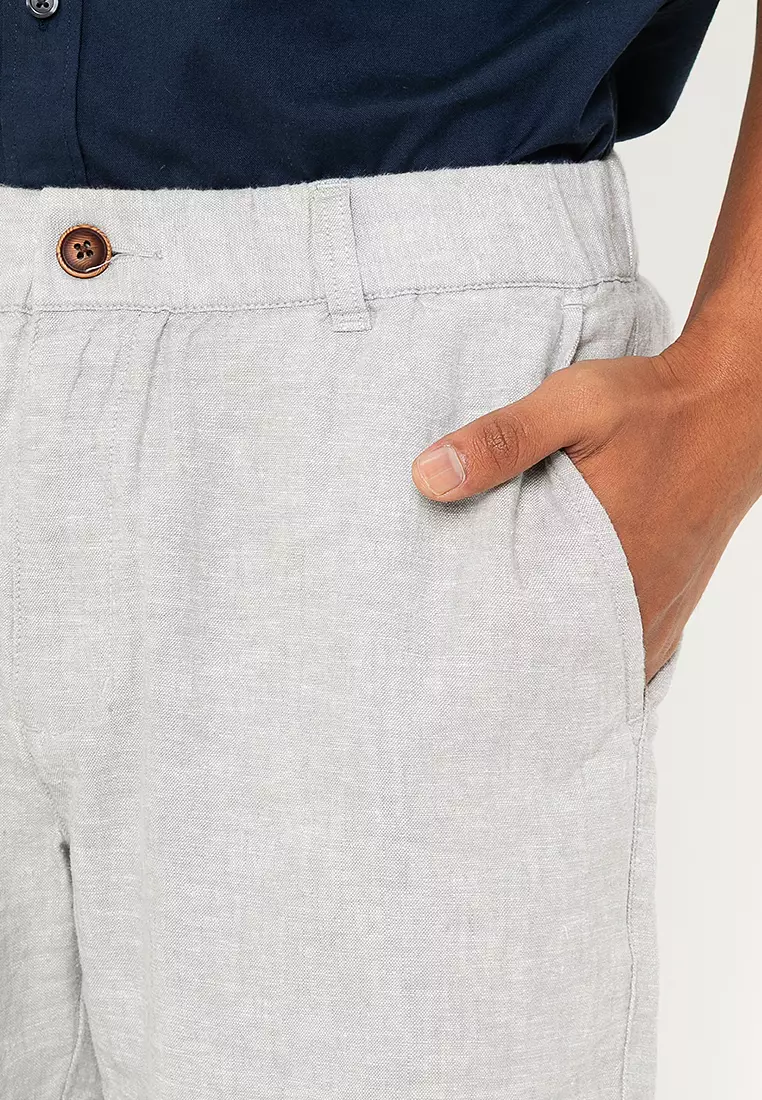 Men's Linen Cotton Elastic Waist Bermuda Shorts 01105227