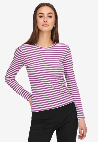 JACQUELINE DE YONG purple Fransiska Long Sleeves Stripe O-Neck Top 4FE20AAEEB8FFCGS_1