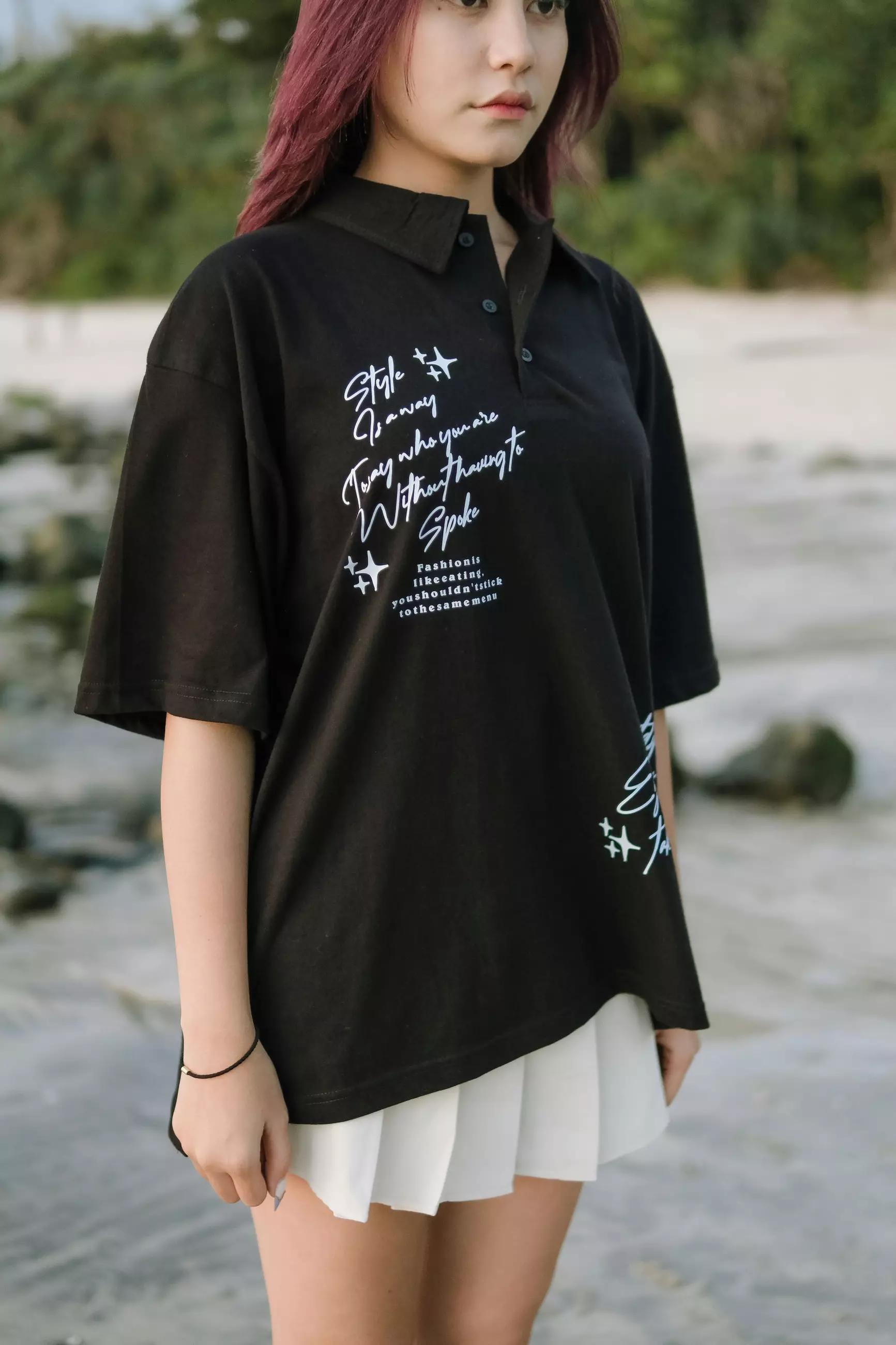OOTDSUPPLY Oversize Polo Shirt Take This Time Black l Kaos Oversize Pria dan Wanita OVZ-PS004