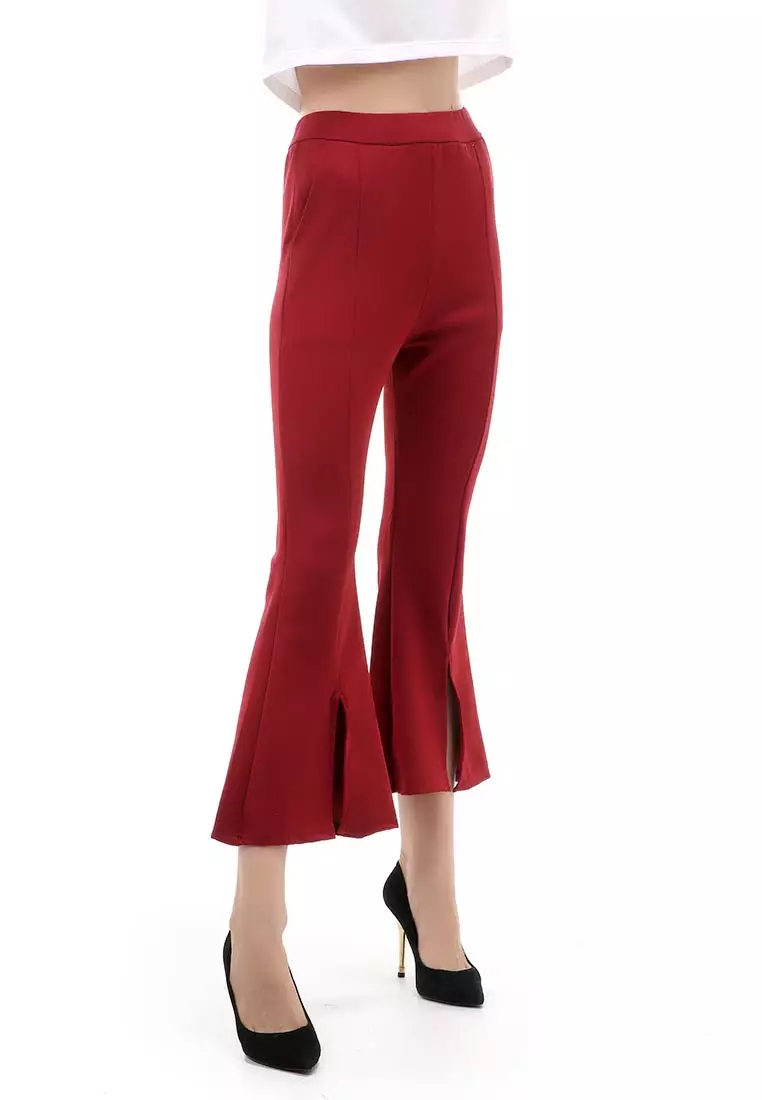 Jourel Long Pants Celana Panjang Casual Wanita Cutbray Split Comportable Material Scuba ORIGINAL - Maroon