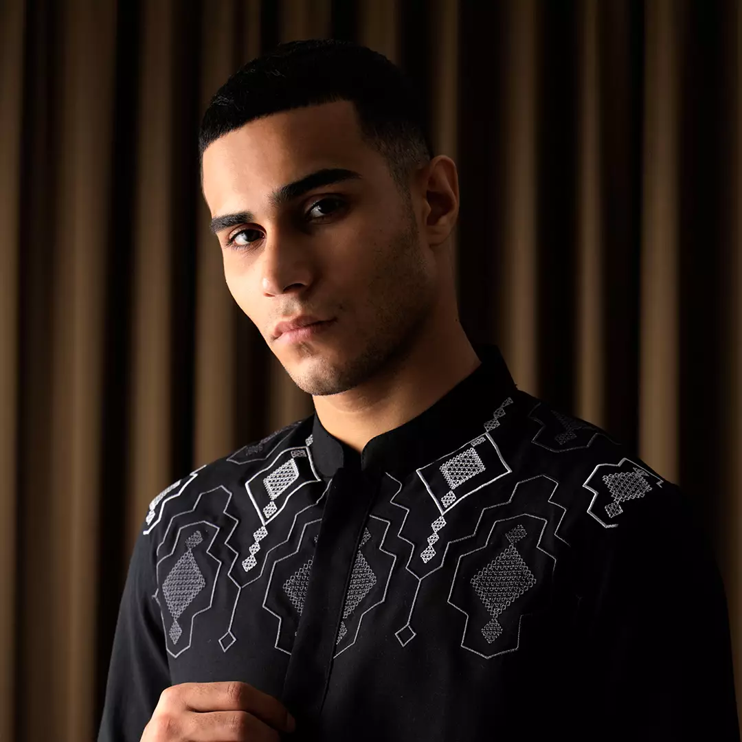 Kemeja Tangan Panjang Koko Collarless Nizam Bordir Ethnic Black-White