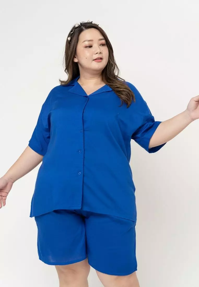 Plus Size Oversize Shirt Sans Blue