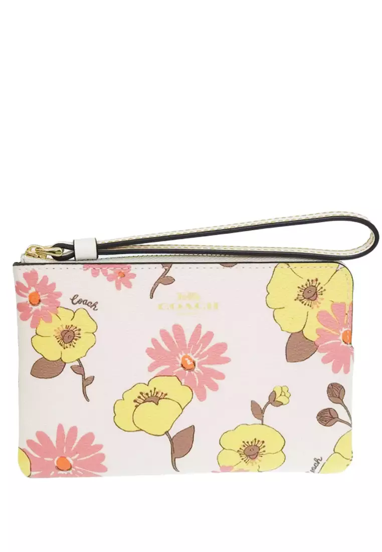 Buy Coach Coach Corner Zip Wristlet With Floral Cluster Print White