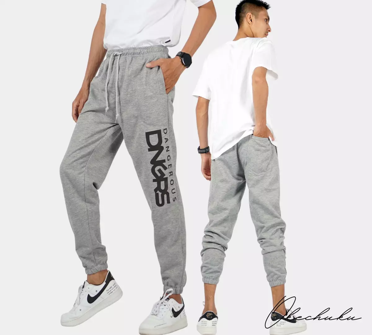 DIEGO Celana Casual Pria Celana Panjang Training Jogger Pants - Abu Muda