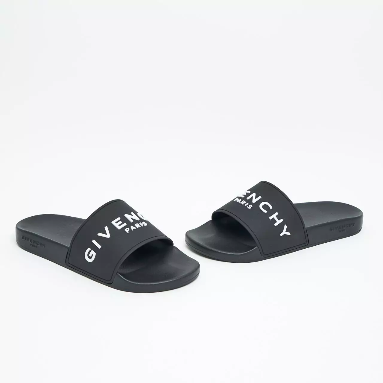 White Logo Pool Slides Black Men