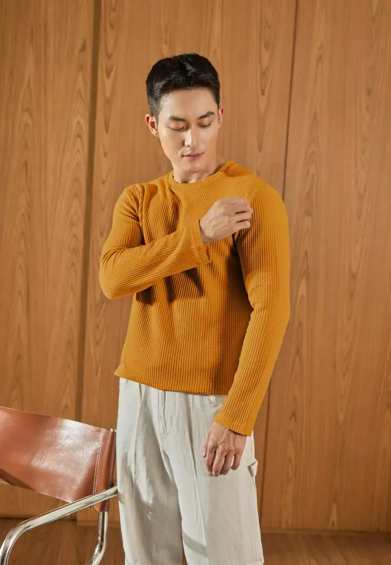 Kale Raffle Dark Mustard / Kaos Polos Tekstur Lengan Panjang Pria / Unisex