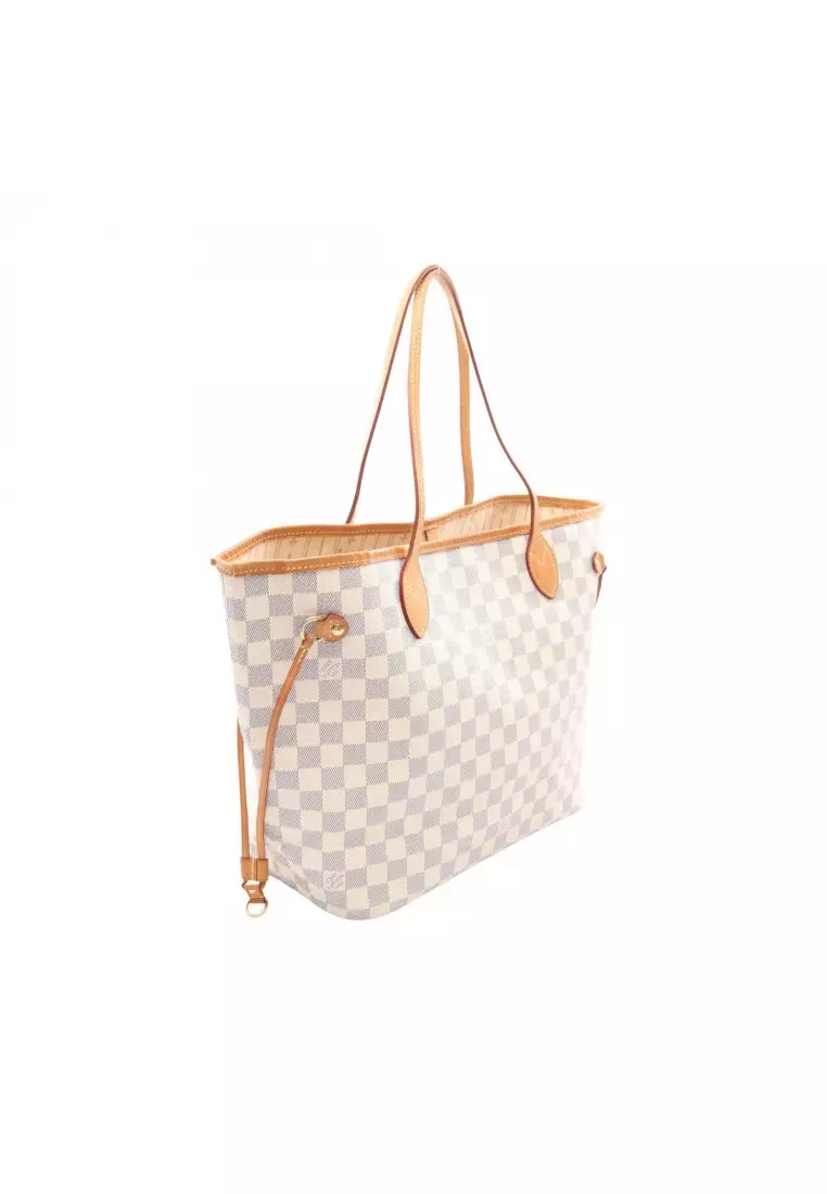 Pre-Loved Louis Vuitton Neverfull MM Damier Azur Shoulder bag tote bag PVC leather white