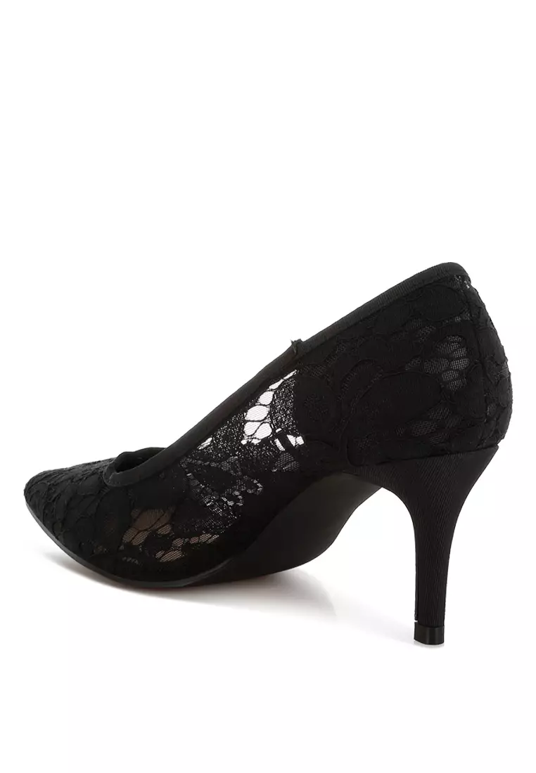 Stiletto Heel Lace Pumps in Black
