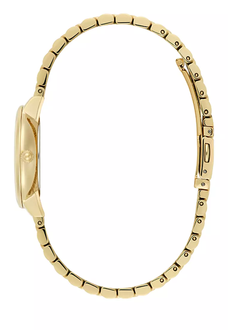 Olivia Burton Ultra Slim Bee Forest Green Pearlised Dial with Crystal Framed Detail GP 2H 5 Link Bracelet 28 mm - 24000266