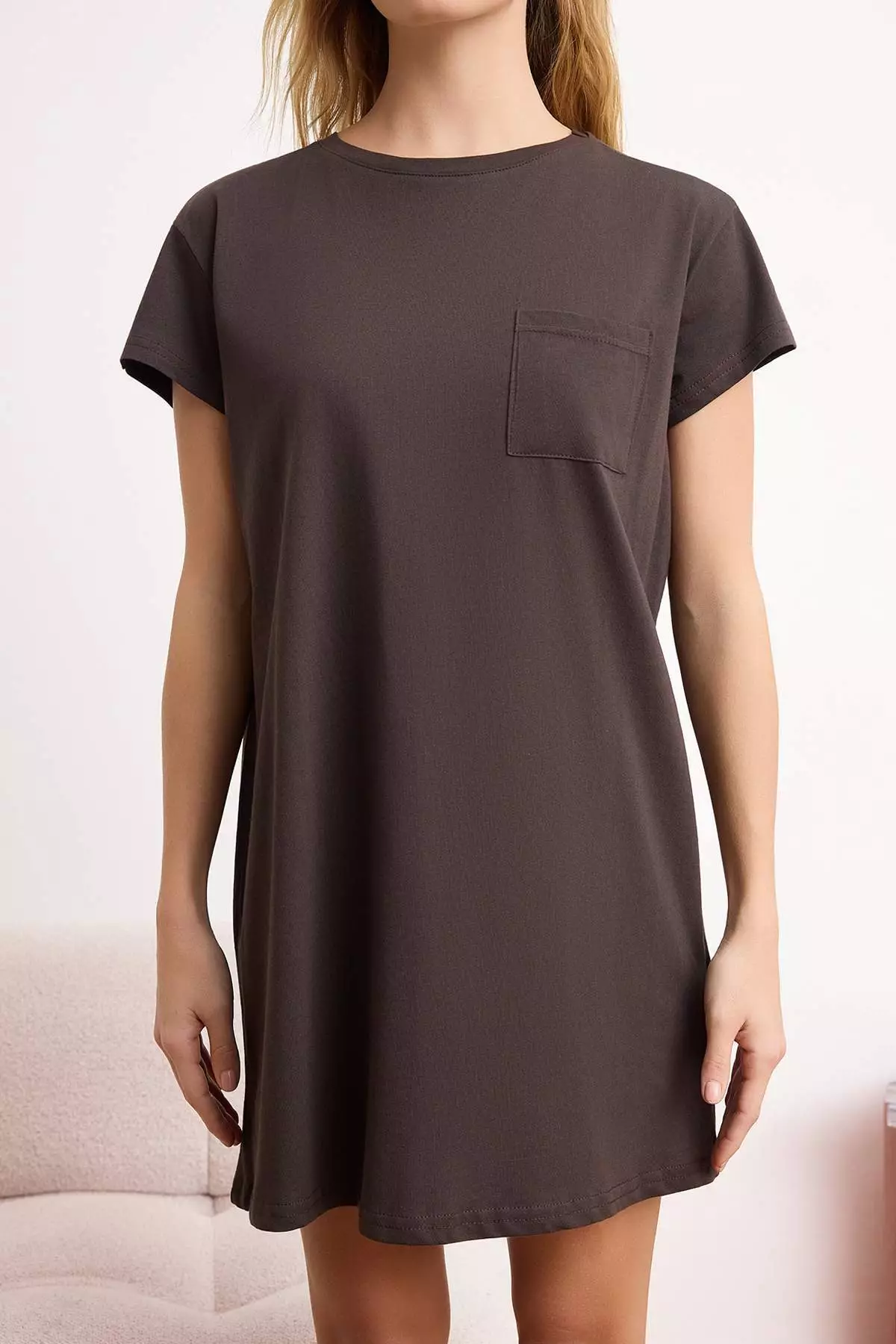 Ecru-Brown 2-Pack 1% Cotton Piece Pocket Detail Knitted Nightgowns Thmss25Gc2