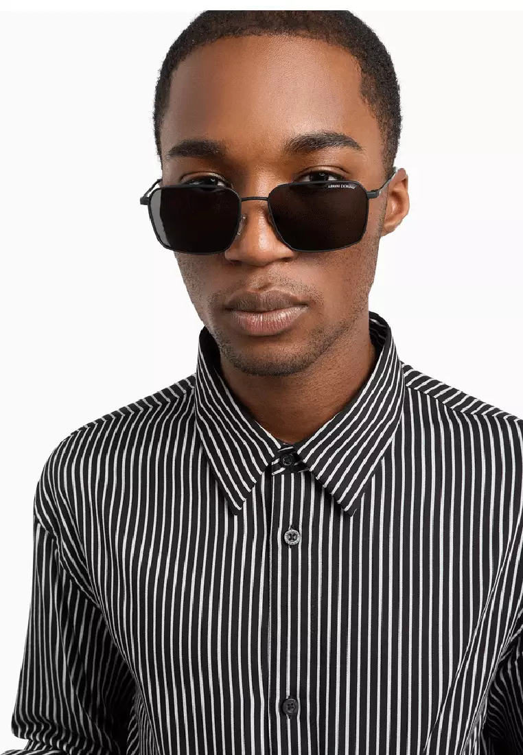 Men's Rectangle Frame Black Metal Sunglasses AX2053S