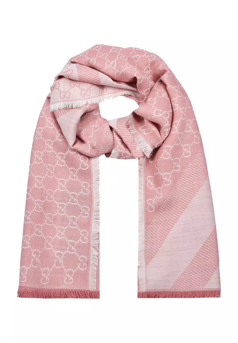 NEW GUCCI GG Guccissima Rose Pink Wool Silk Blend Wrap Monogram Shawl Scarf