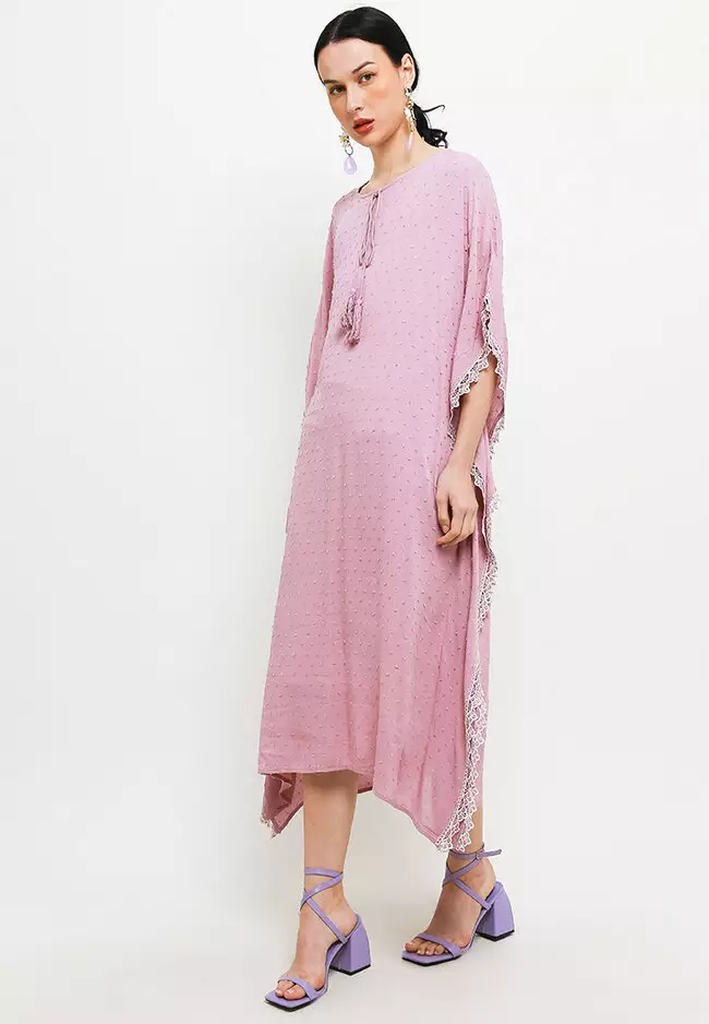 2 Tone Lace Trimmed Swiss Dot Batwing Kaftan