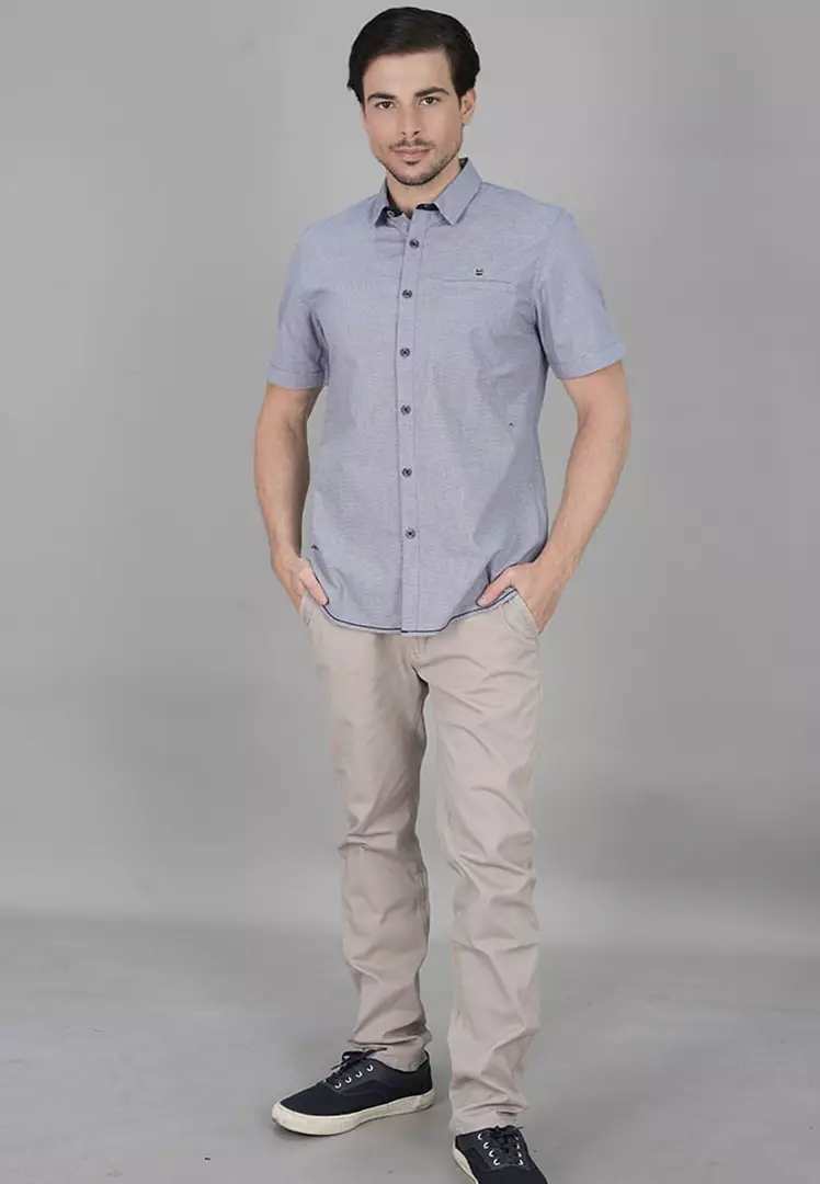 LGS - Kemeja Casual Pria - Lengan Pendek - Slim Fit - Warna Abu-Abu Muda - JSH.390.S1079F.910.C