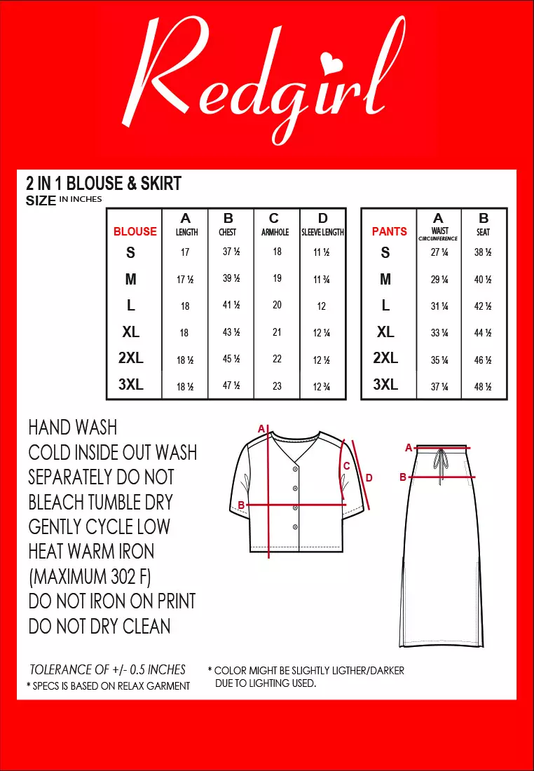 Short Sleeves Blouse/Skirt Terno