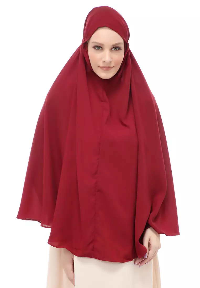 Nindy Jilbab Khimar Bergo Jumbo Motif Polos Relaxed Fit - Maroon