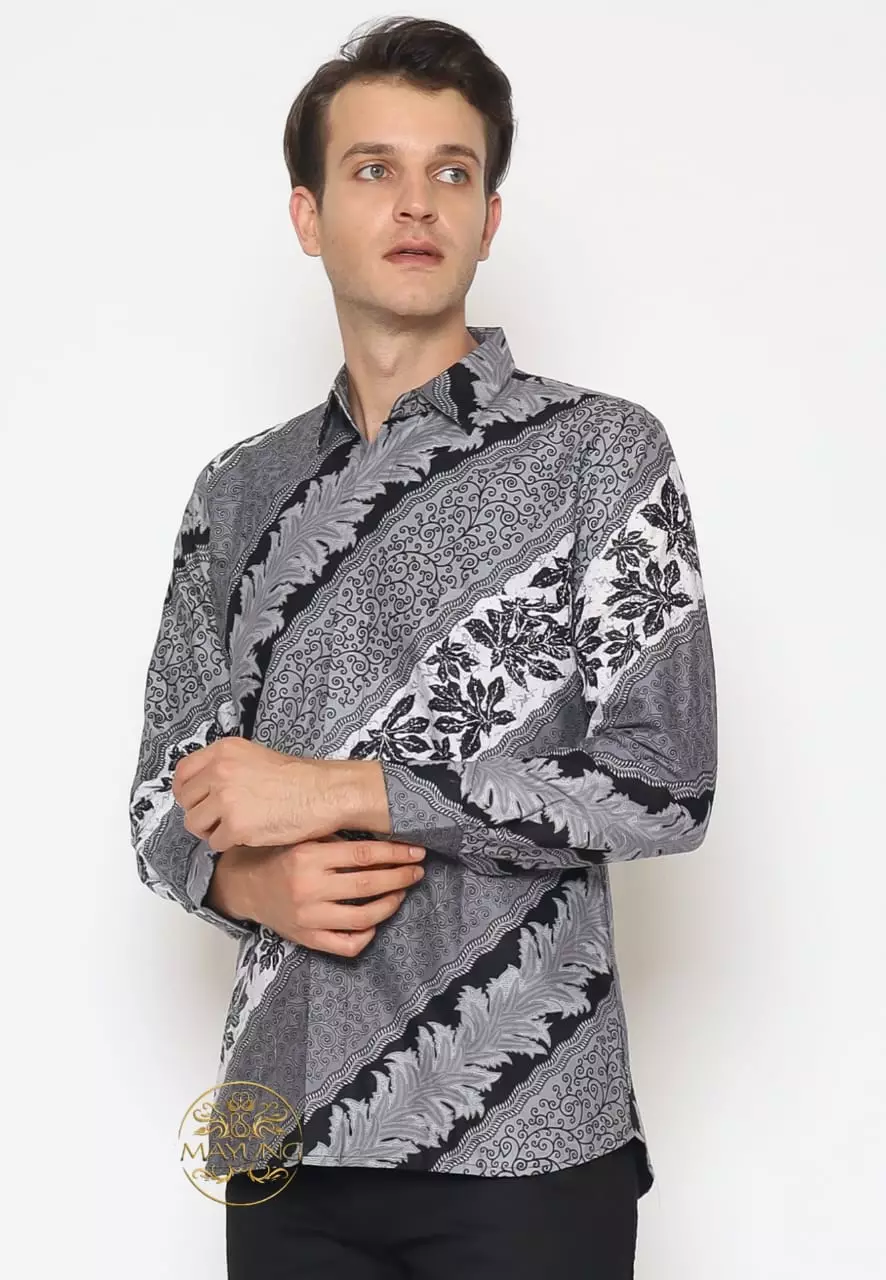 Pancapana Silver Kemeja Batik Pria Premium Slimfit Modern Lengan Panjang