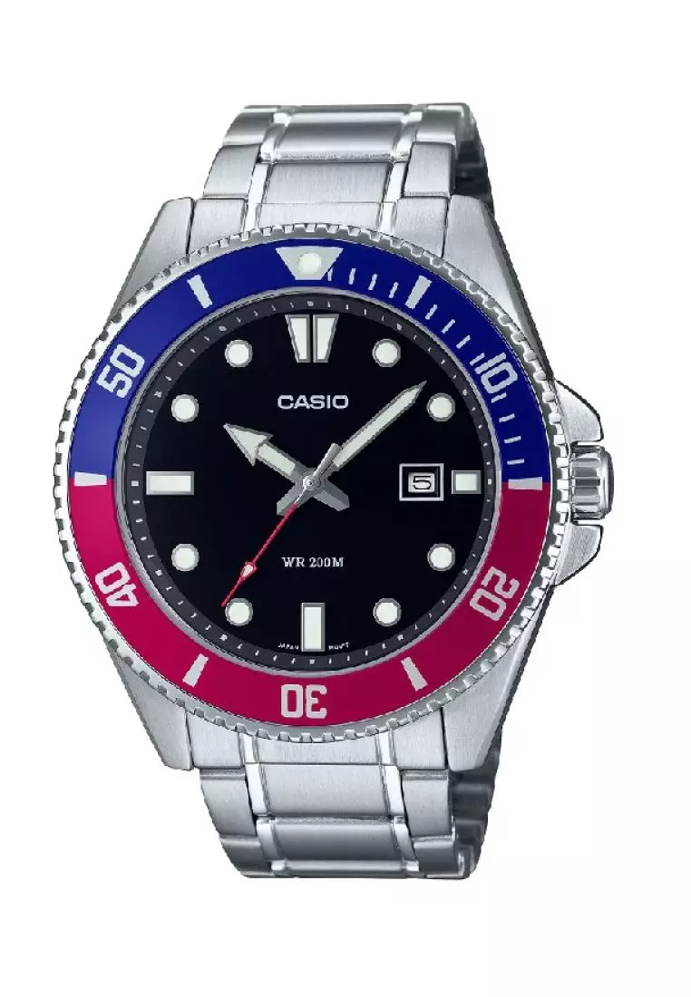 Buy Casio Casio General Black Dial Silver Stainless Steel Strap