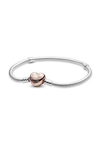 PANDORA silver Pandora Moments 14K Rose Gold-Plated Heart Clasp Snake Chain Bracelet B3DF7ACF3411F8GS_1