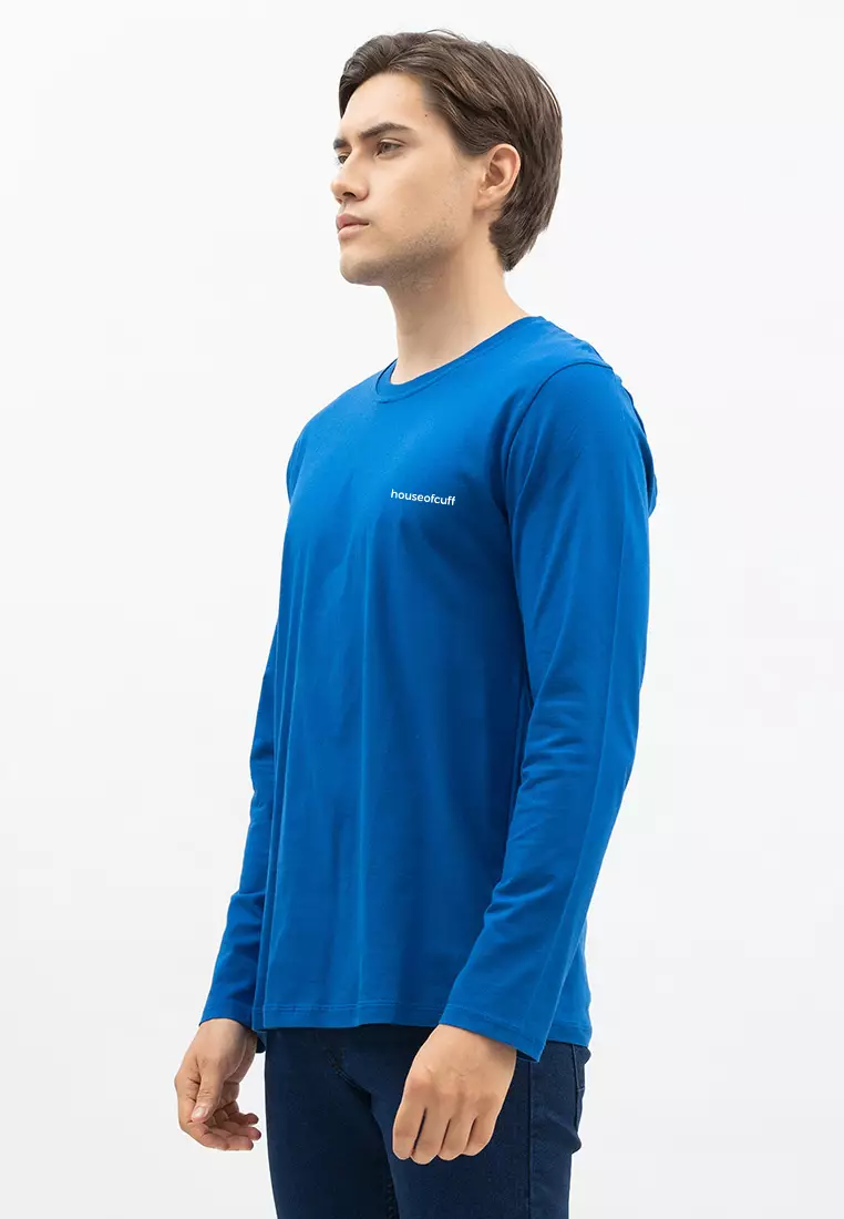 Houseofcuff Kaos Cotton Combed Lengan Panjang Pria Biru Elektrik