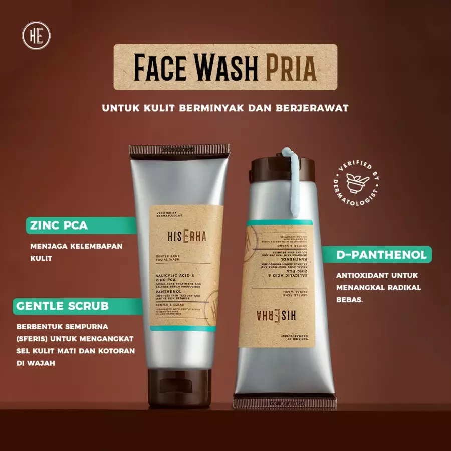 HISERHA Gentle Acne Facial Wash With Salicylic Acid, Zinc Pca & D-Panthenol - Sabun Muka Jerawat Pria
