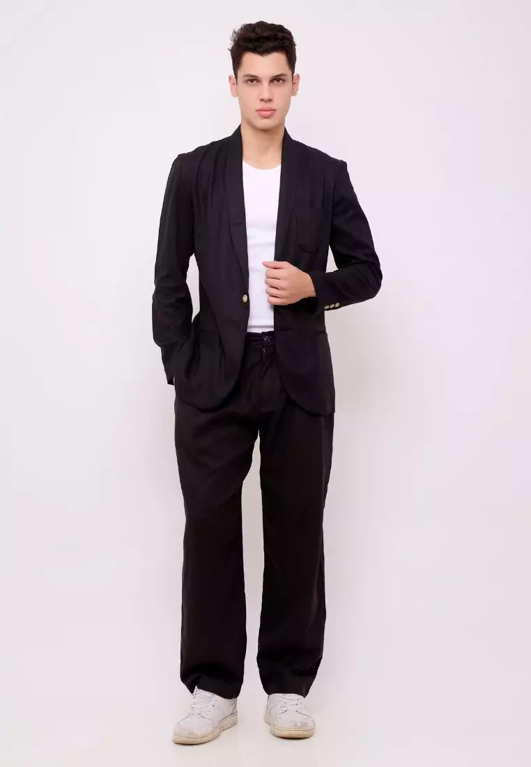Midnight Blazer Linen Pria Hitam - Linen Blazer Men Black