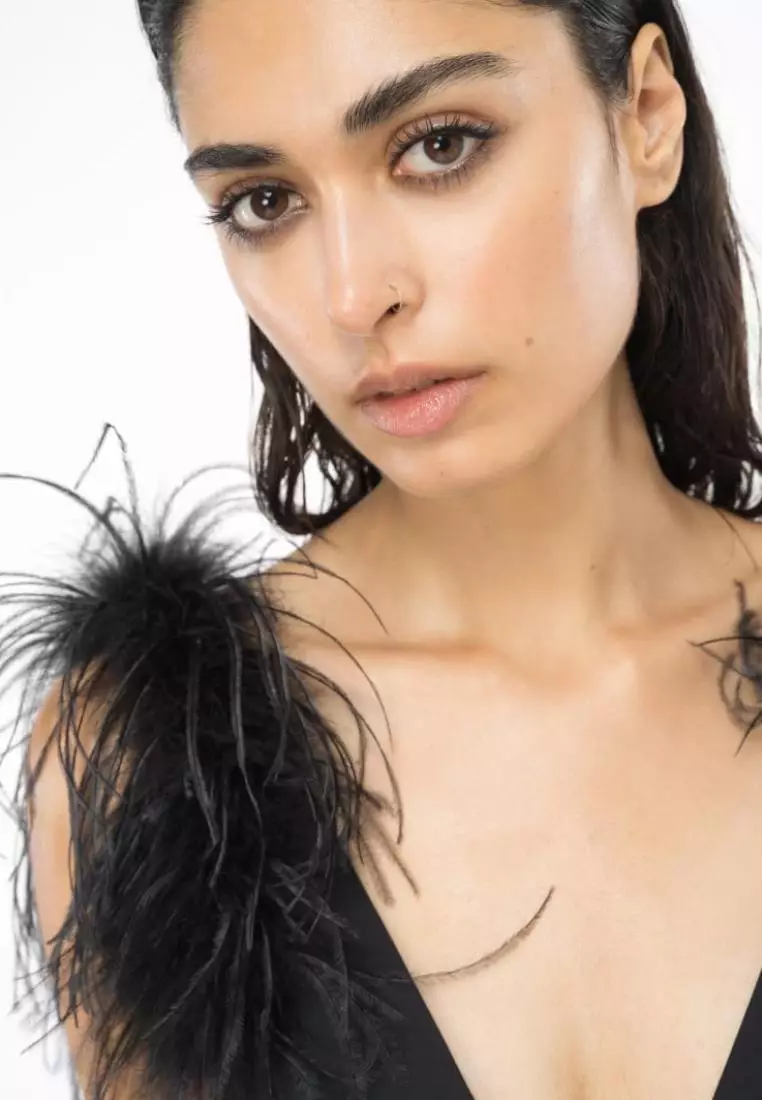 Mini dress with feathers