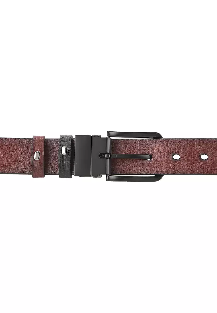 Black Grip Pin Buckle Reversible Top Grain Leather Belt