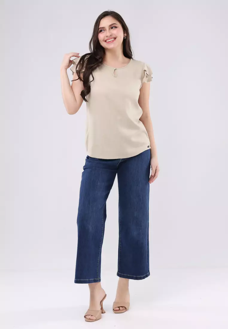 Plain Single Bold Twill Short Sleeves Blouse