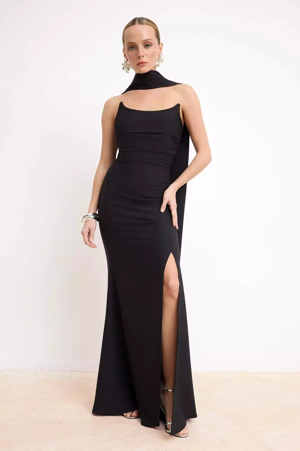 Buy Trendyol Black Scarf Woven Maxi Evening & Graduation Dress Tprss26Ae5  Online | ZALORA Malaysia