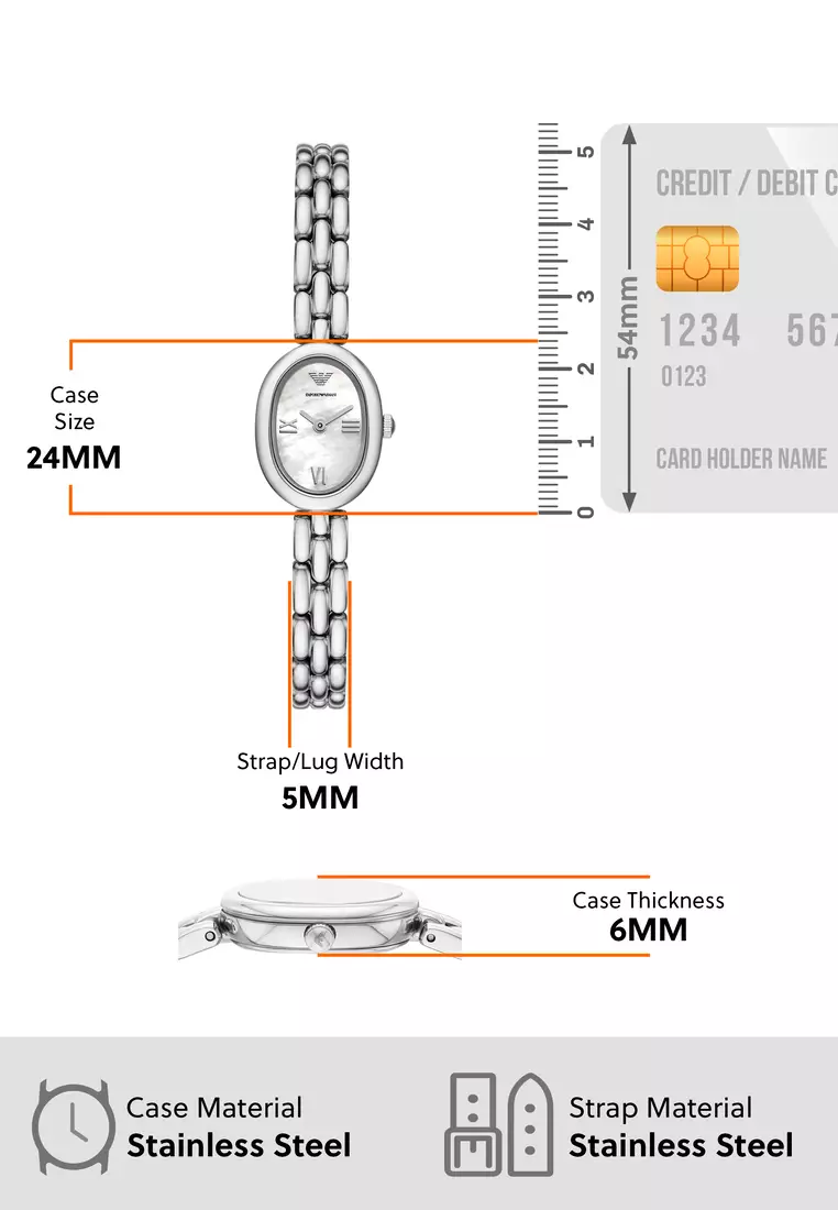 Emporio Armani Women's Analog Watch ( AR11720 ) - Quartz, Silver Case, Oval Dial, Below 5 MM Silver Stainless Steel Band