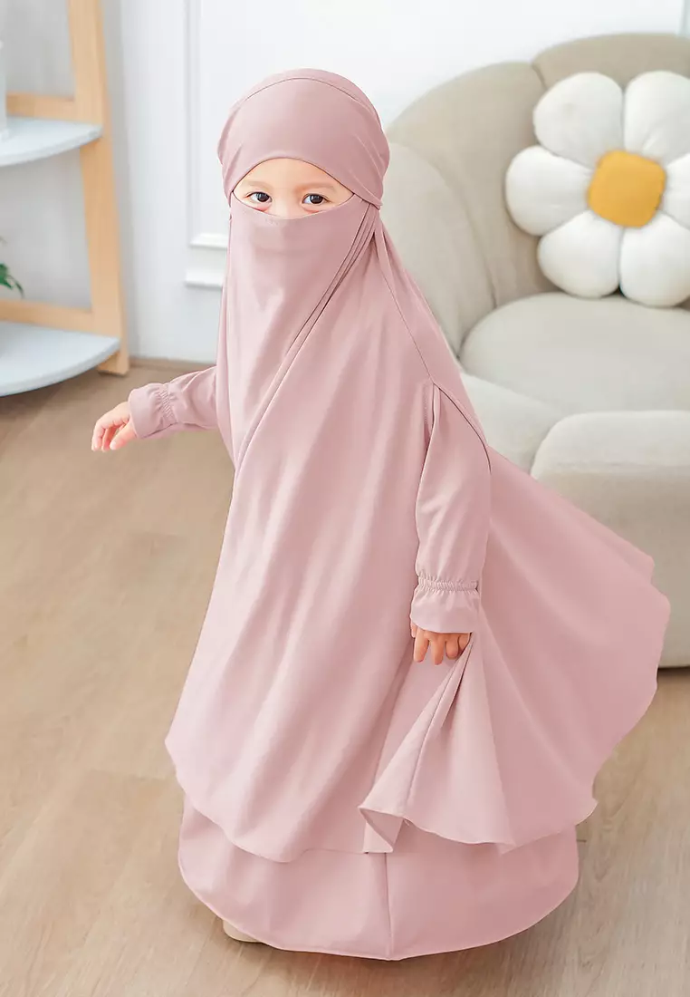 Alyafa Khimar One set Syari | Set Dress Gamis Syari Cadar - Anak - L