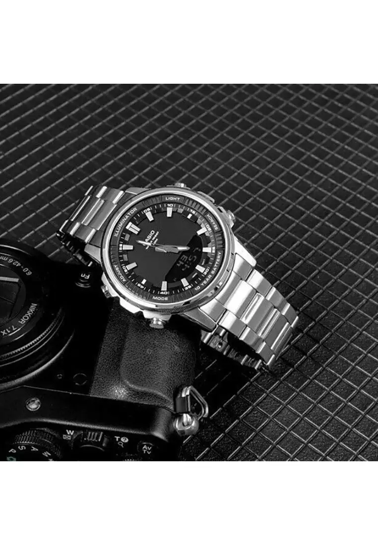 Men Analog-Digital Watch AMW-880D-1AV Silver Stainless Steel Strap