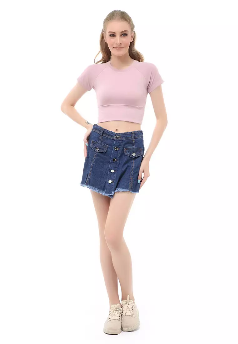 Madoc Short Skirt Pants Rok Celana Pendek Kasual Wanita Stylish Material Denim ORIGINAL - Dark Blue