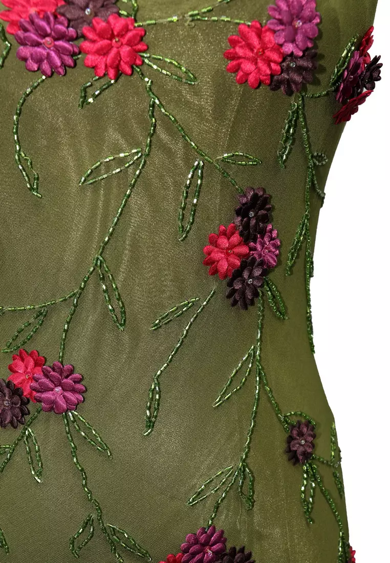 Feminine Beauty Silk Chiffon With Floral Appliques Beaded Evening Gown