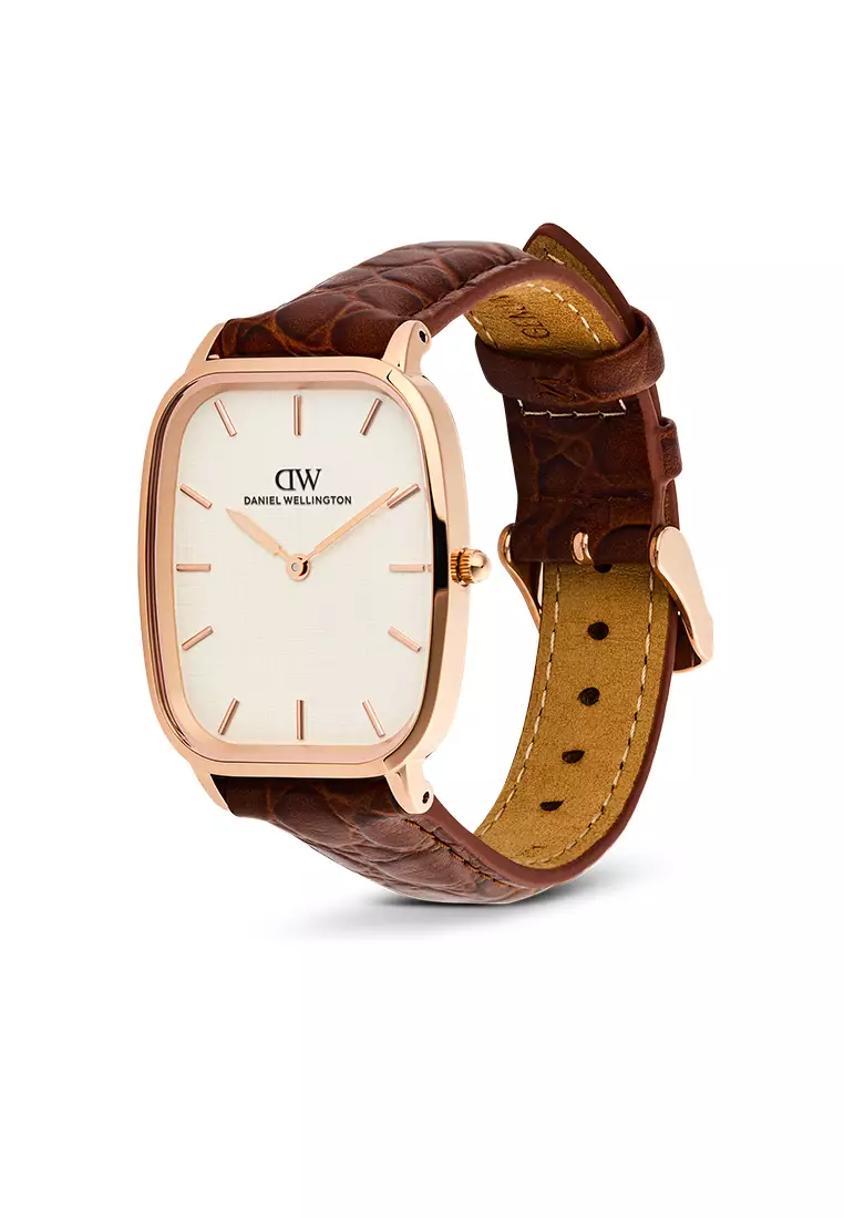 Marlon Croc Brown Belly Linen Off-White Rose Gold - Men Watch Stainless Steel Leather Strap DW Official Authentic Original