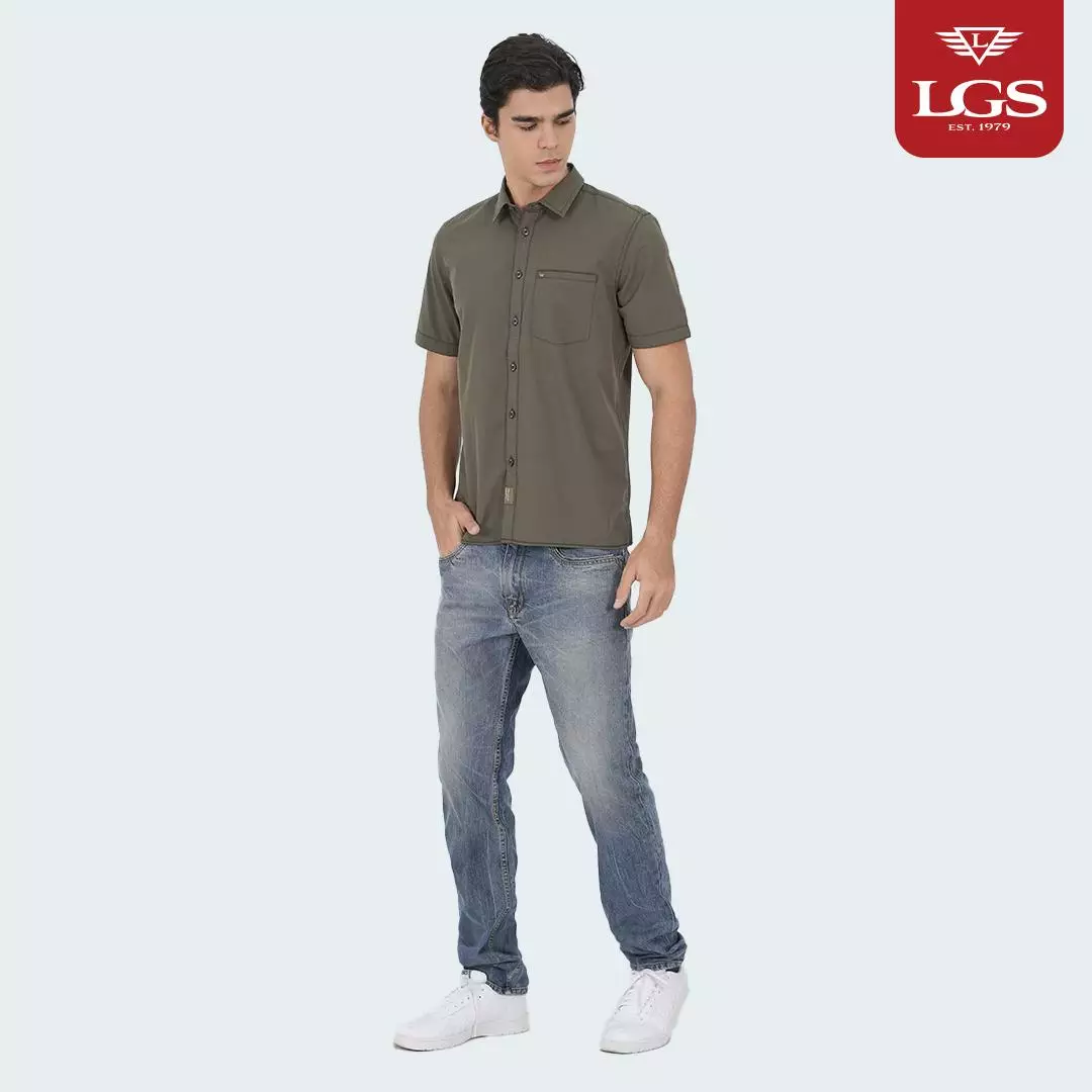 LGS - Regular Fit - Kemeja Casual Pria - Katun - Lengan Pendek - Polos - Cokelat - CSH.270.S2055.237.C