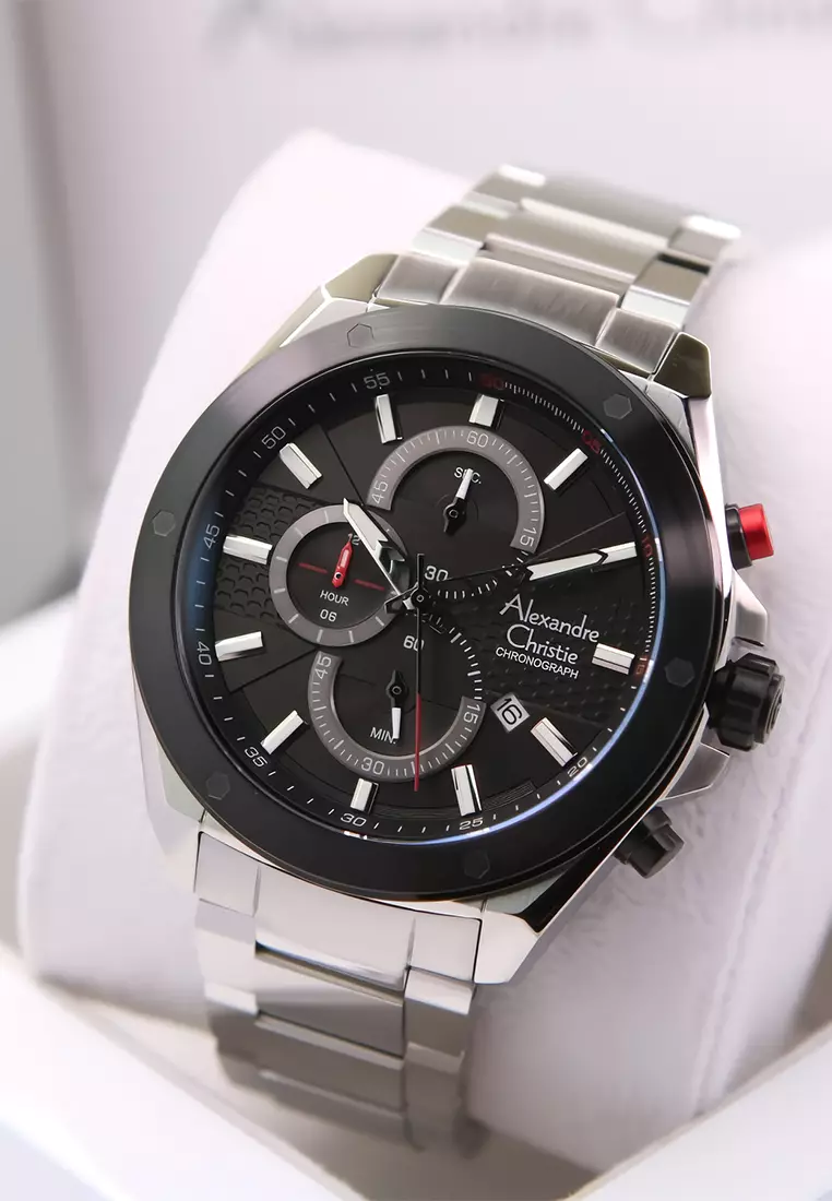 Alexandre Christie 6674 MCBTBBA - Jam Tangan Analog Pria - Silver Black - Stainless Steel