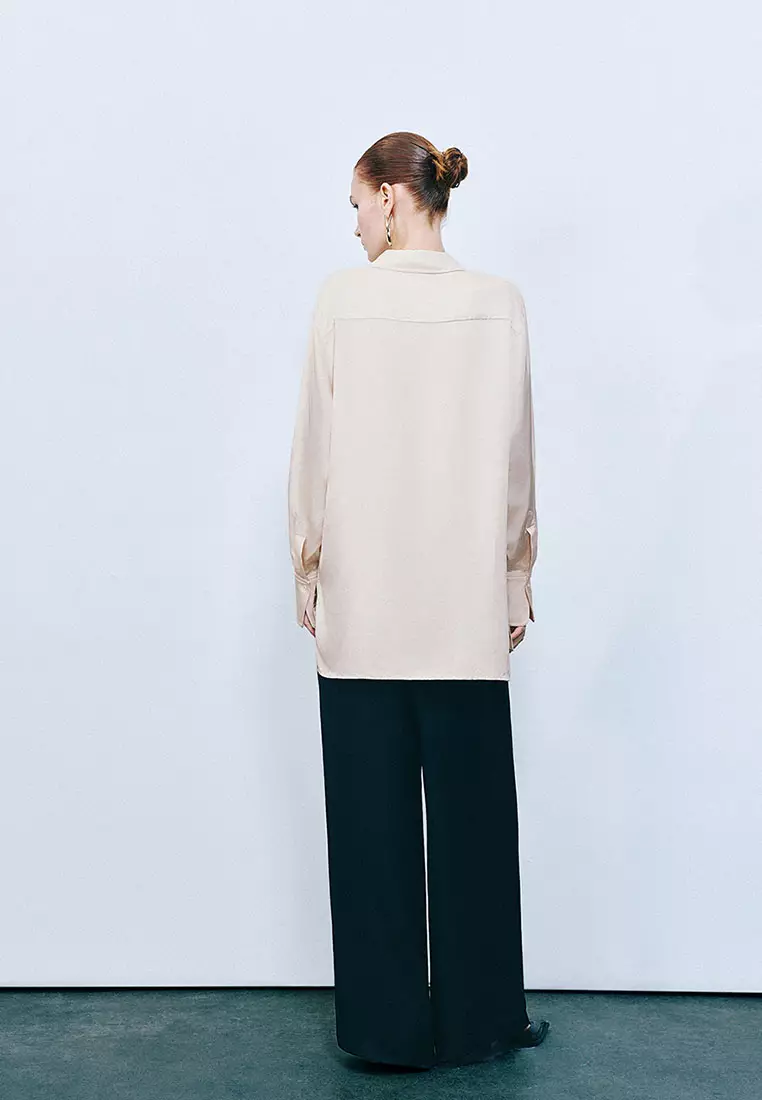 UR秋季新款女装都市通勤气质开衩长袖开襟衬衫UWG240172