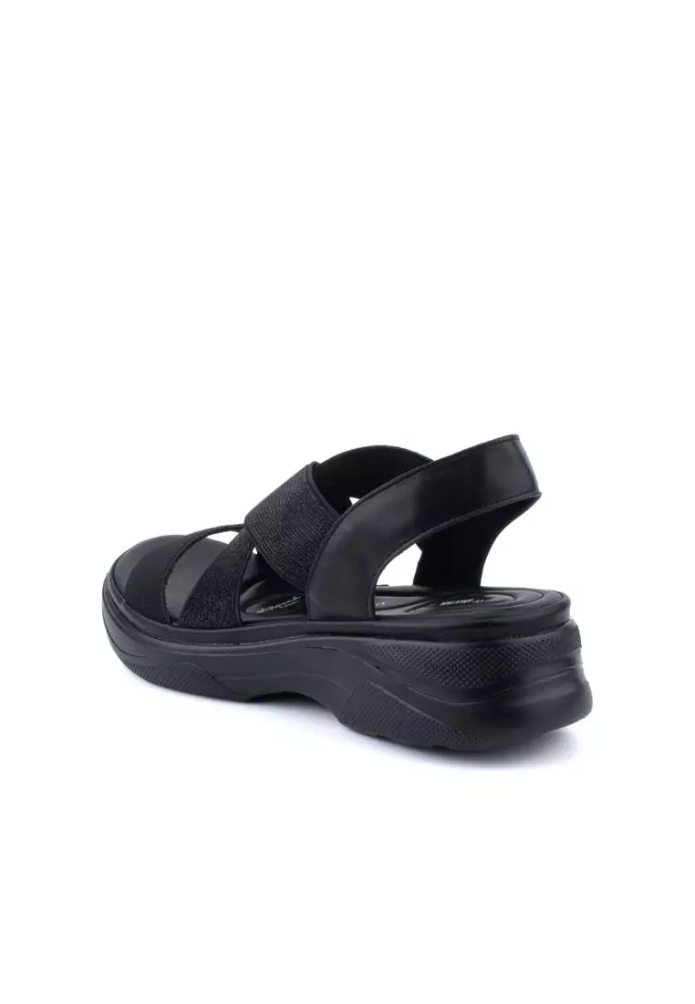 LARRIE Women Black Elastically Strap Lifestyle Casual Sandals