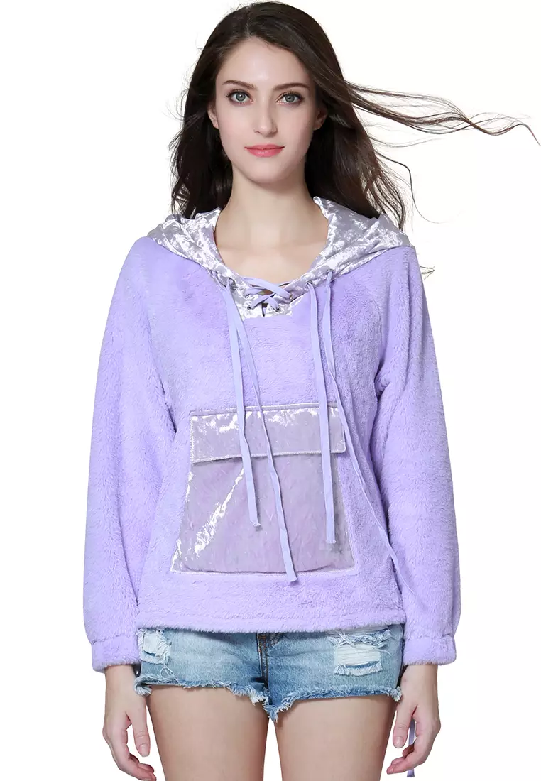 Purple fur hoodie sale
